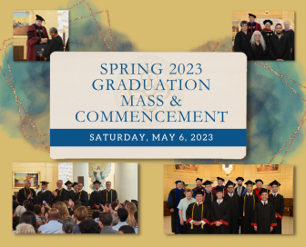 Spring 2023 Graduation Mass & Commencement banner over 4 pics of MACC graduates