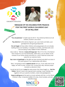 MESSAGE OF HIS HOLINESS POPE FRANCIS for the First World Children’s Day, May 25-26, 2024